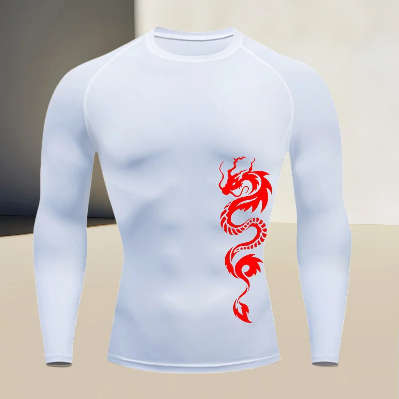 Men's fitness compression shirt with round neck, long sleeved muscle fit, suitable for bodybuilding and physical training