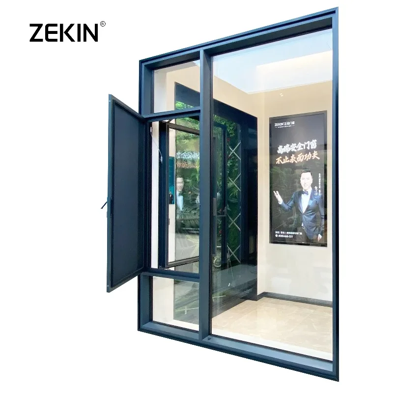 Customized Soundproof System Narrow Frame Aluminum Casement Window Double Glass Windows Hurricane Casement Window