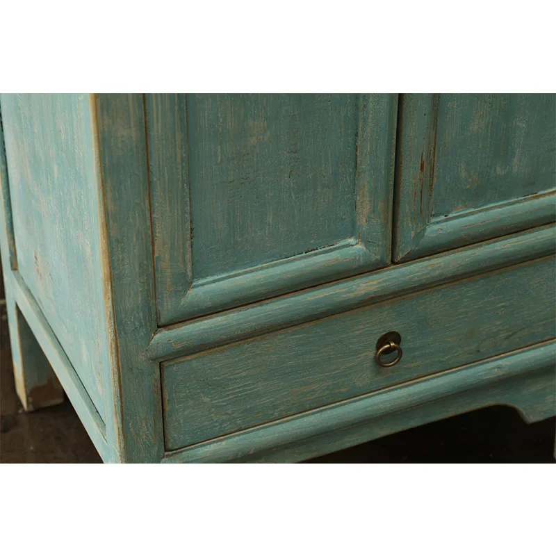 Chinese antique style wooden bedroom blue cloth wardrobe, household, civilian furniture