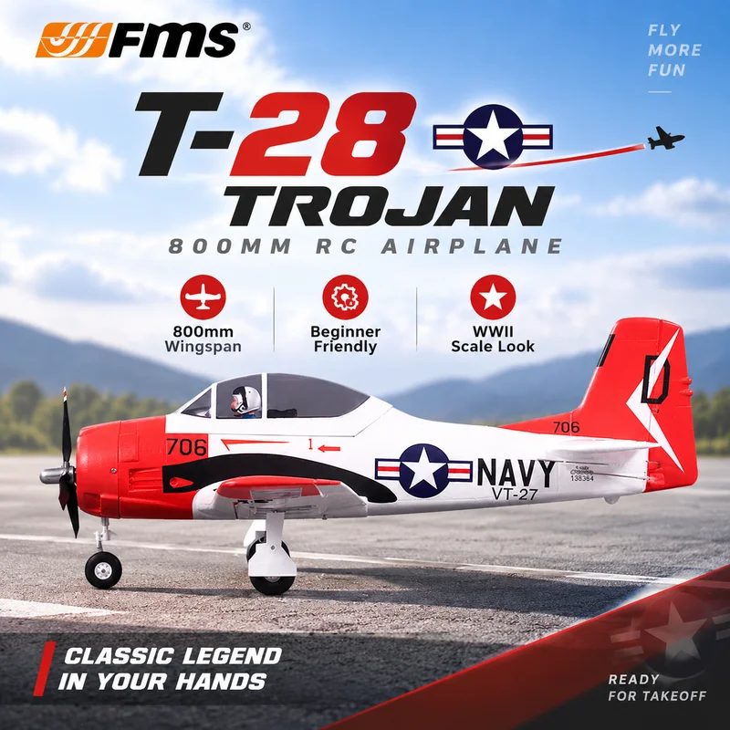 Fms T28 Trojan 800mm Rc Fixed Wing Plane Wwii Navy Scale Model Remote Control Aircraft For Beginner Adult Outdoor Hobby