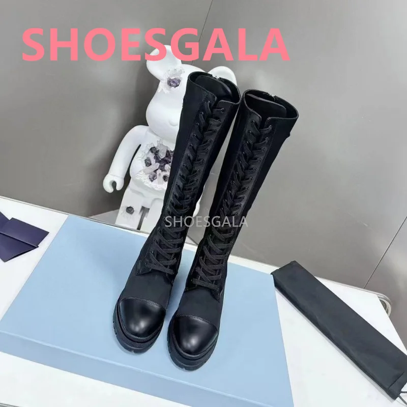 Boots Designer High-end Leather Thick Soled Lace Up Women's Boots 2024 New Trend Knee High Women's Long Boots Formal Shoes