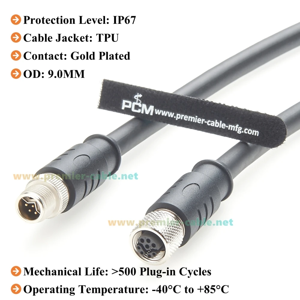 CAT5e Ethernet M12 Y Code 8 Pin Male to Female Extension Cable IP67 100 Mbps Micro-C Data & Power Cable for PROFINET, EtherCAT
