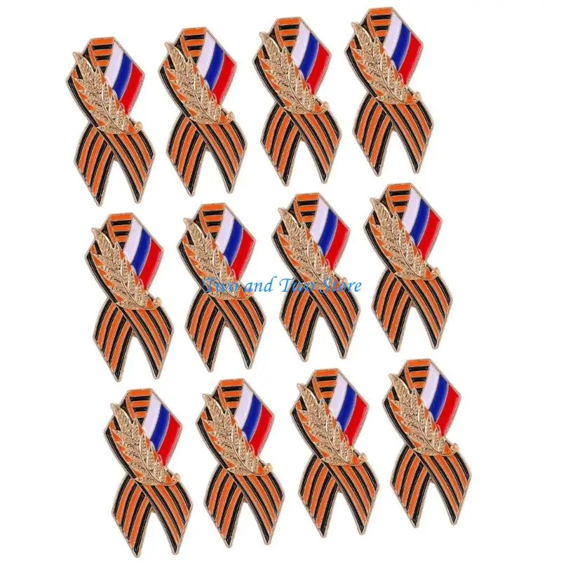 HX6F Set of 12 Piece Patriotic Russia Flag Brooch Badge With Smooth Edged And Secure Fastening For Comfortable Use