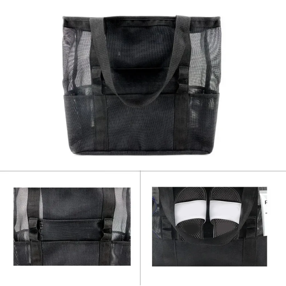 Beach Ready Mesh Bag with Openwork Structure for Air Circulation and Fast Drying After Water Exposure or Sand Contact