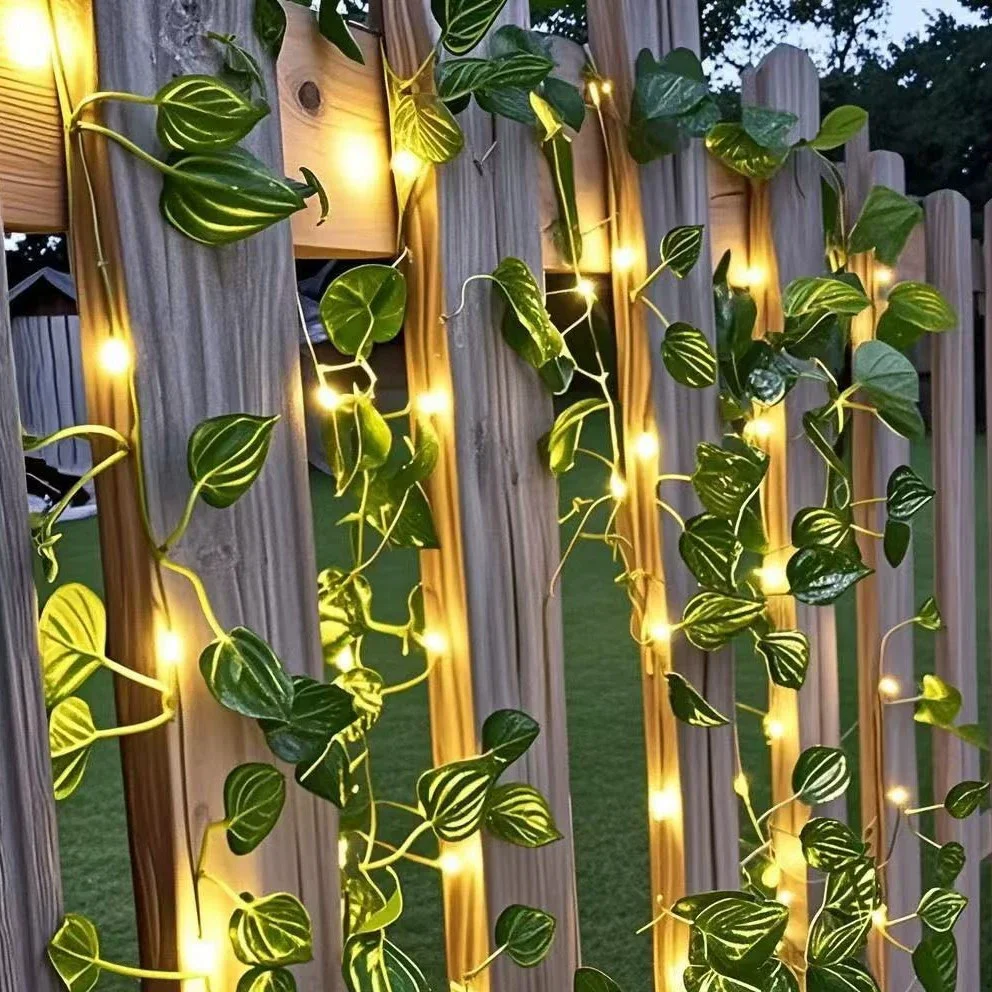 Flower Green Leaf String Lights Artificial Vine Fairy Lights Battery Powered Christmas Tree Garland Light for Weeding Home Decor view 4