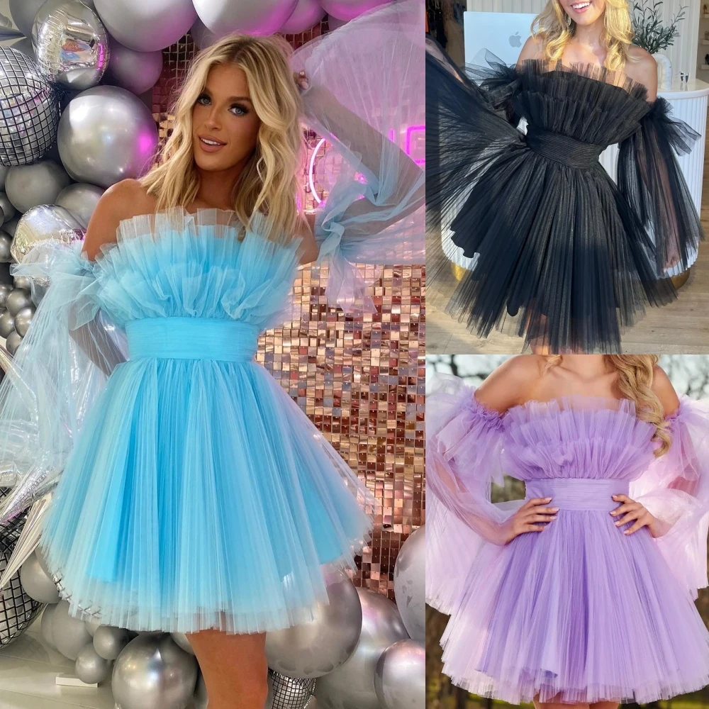 Light Blue Cocktail Party Dress 2k24 Ruffle Tulle Babydoll Junior Lady Pageant Winter Formal Evening Event Hoco Gala Graduation