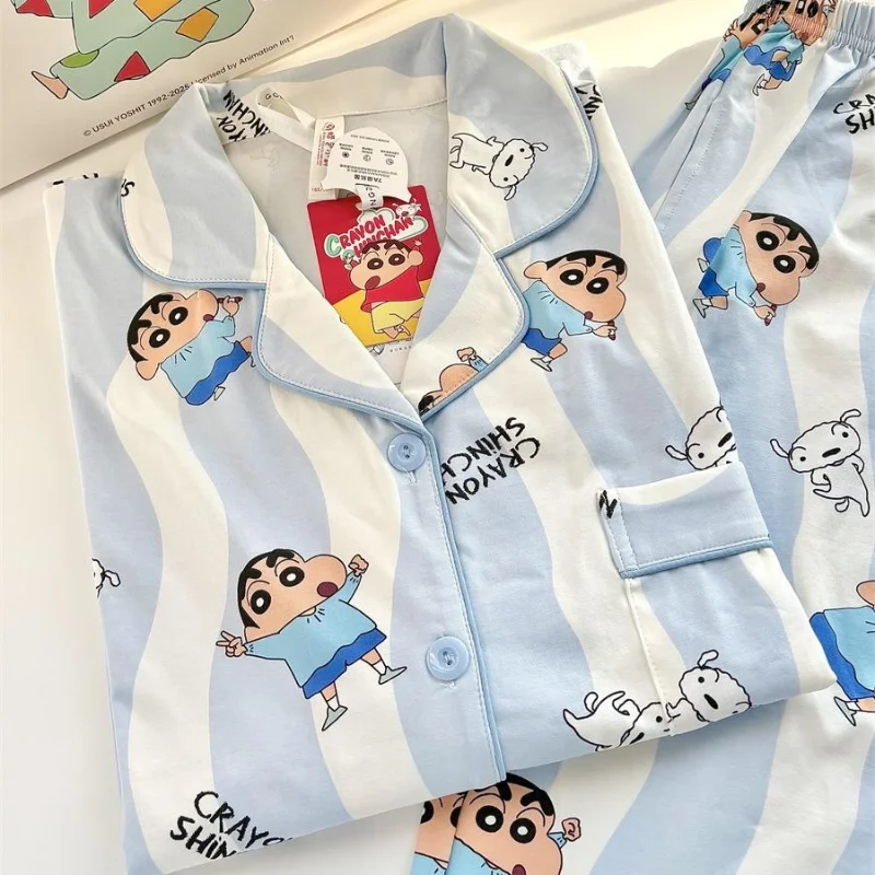 

Cartoon Anime Crayon Shin chan Sleepwear Summer Couple's Short sleeved Shorts Pants Comfortable Loose Home Clothes 3-Piece Set