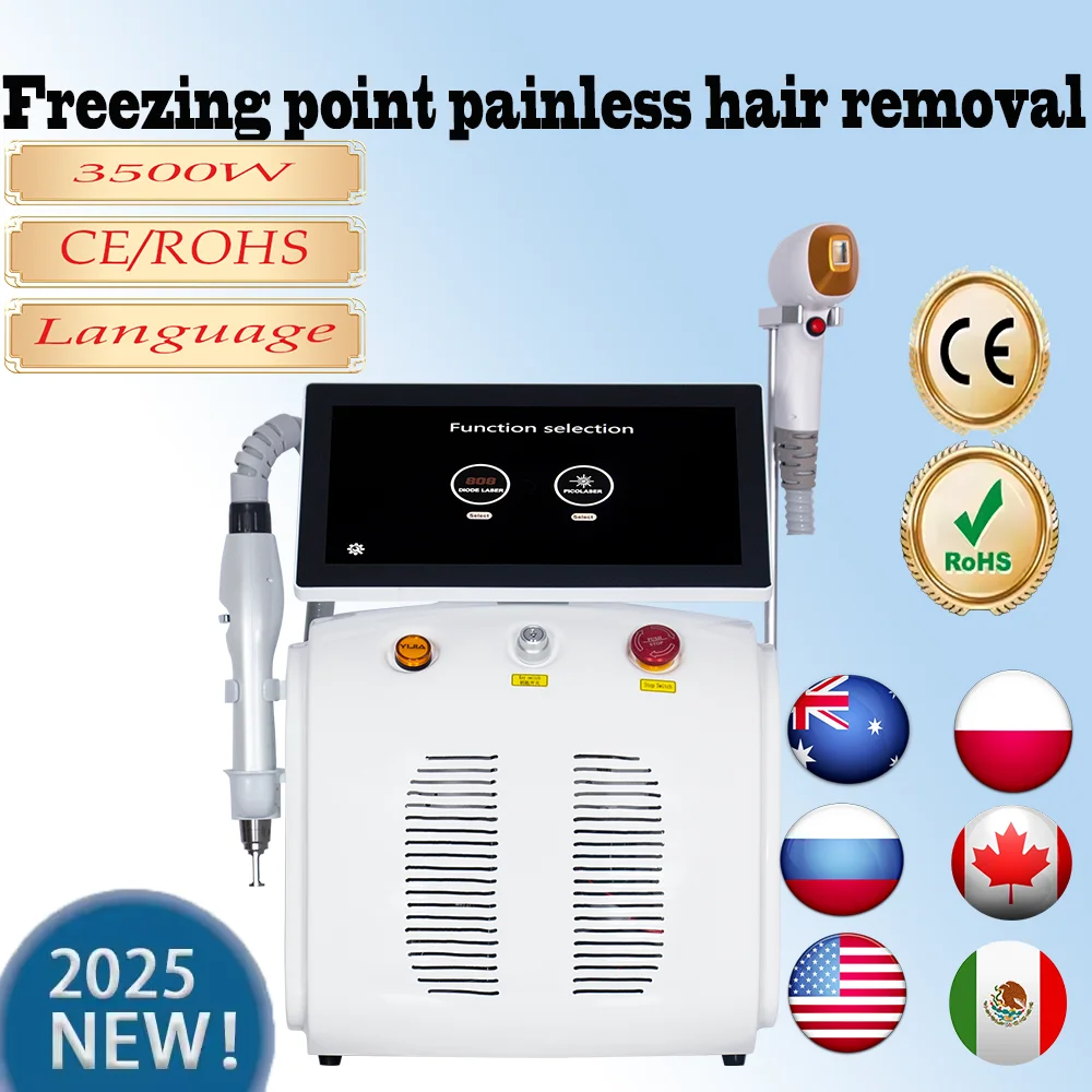 

2025 NEW Diode Laser and Picosecond Laser 2 in 1 3500W 808 Diode Laser Hair Removal Tattoo Removal Machine with 755nm 808nm 1064
