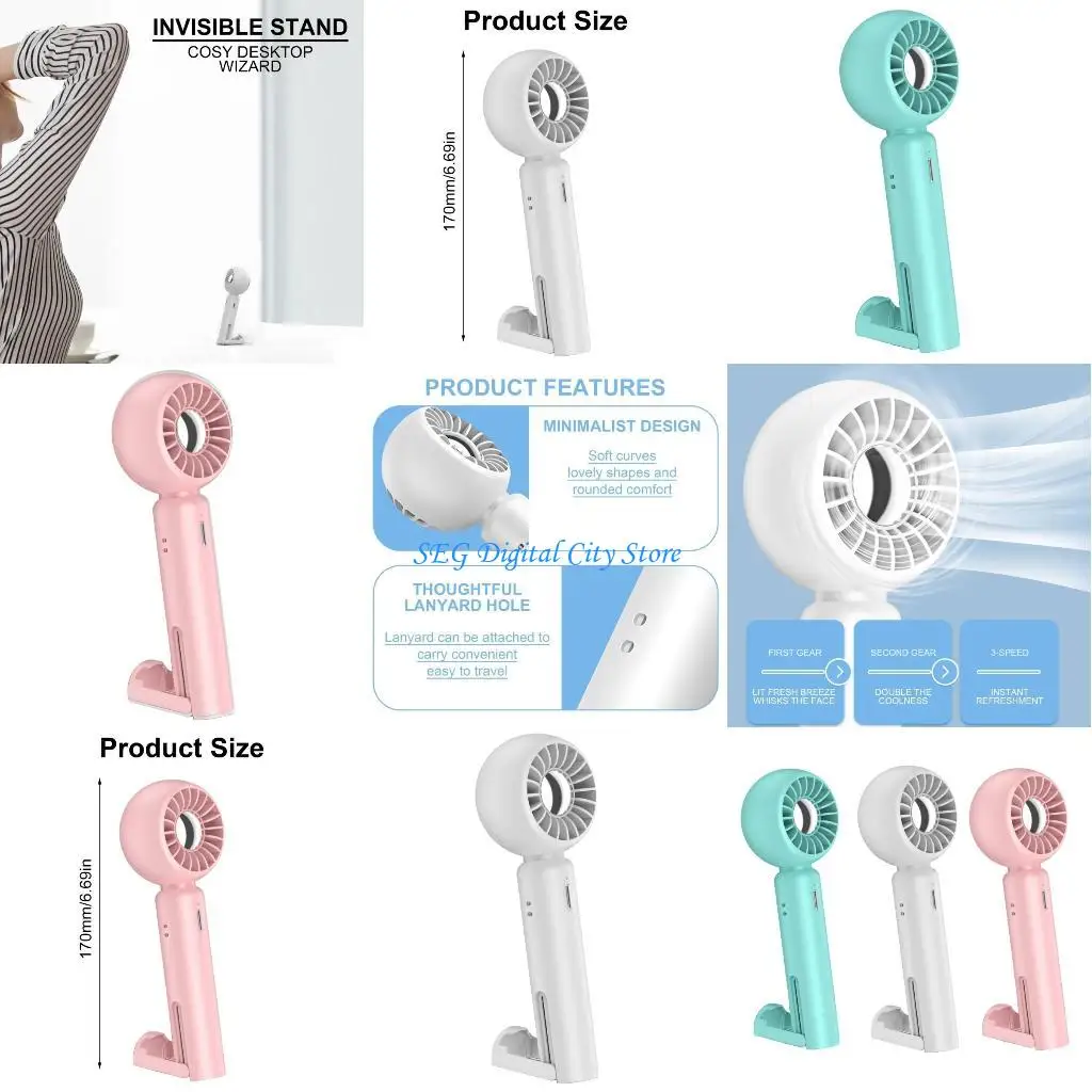 

U75B Rechargeable Battery Cooling Fan with Base Convenient USB Pocket Fan Handheld Fan with Quiet Operation Cooling Fan