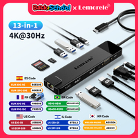 Lemorele USB-C Hub 13-in-1 Gigabit Docking Station VGA USB Type C Hub 4K30Hz HDMI-compatible USB 3.0 Adapter RJ45 PD100W
