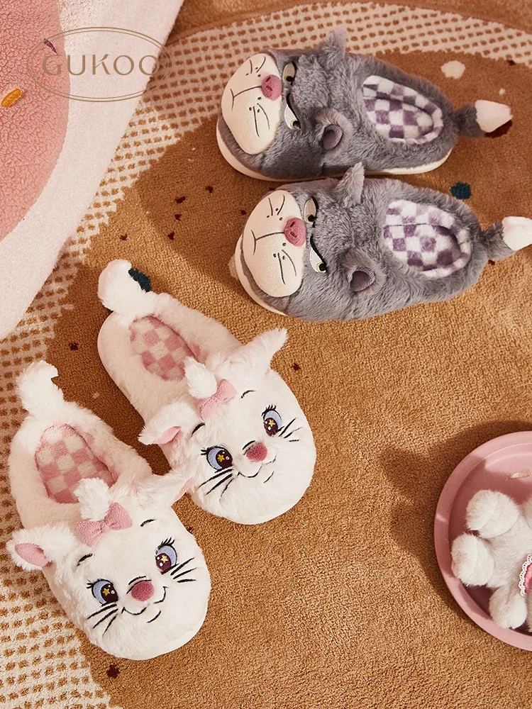 

Disney Mary Cat winter ladies couple cute home non-slip soft plush slippers warm personality cotton slippers womens shoes