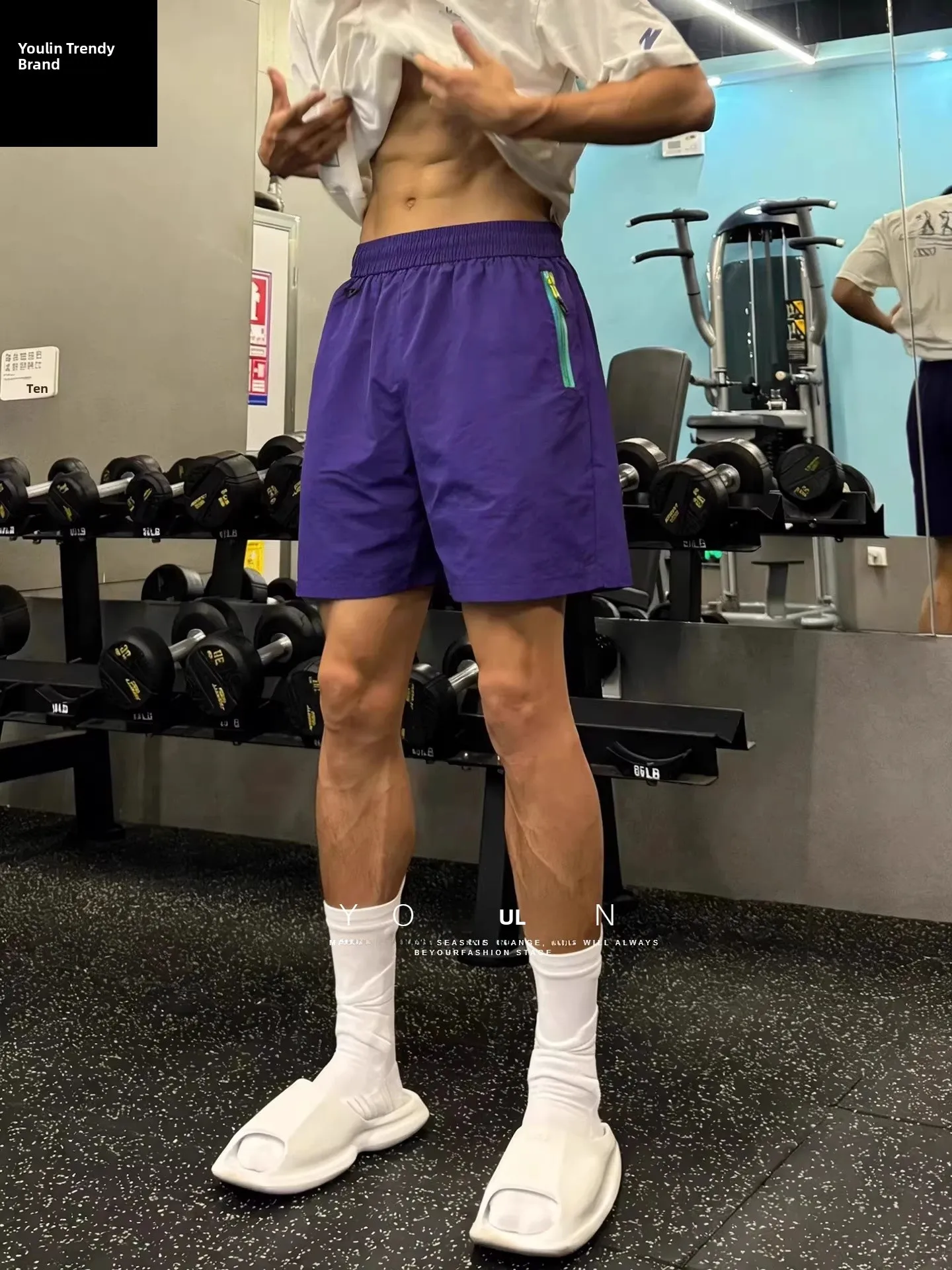 

Lightweight Quick-Dry Ice Silk American Style Fitness Shorts Men's Summer Sports Shorts Badminton Cycling Five-Quarter Pants