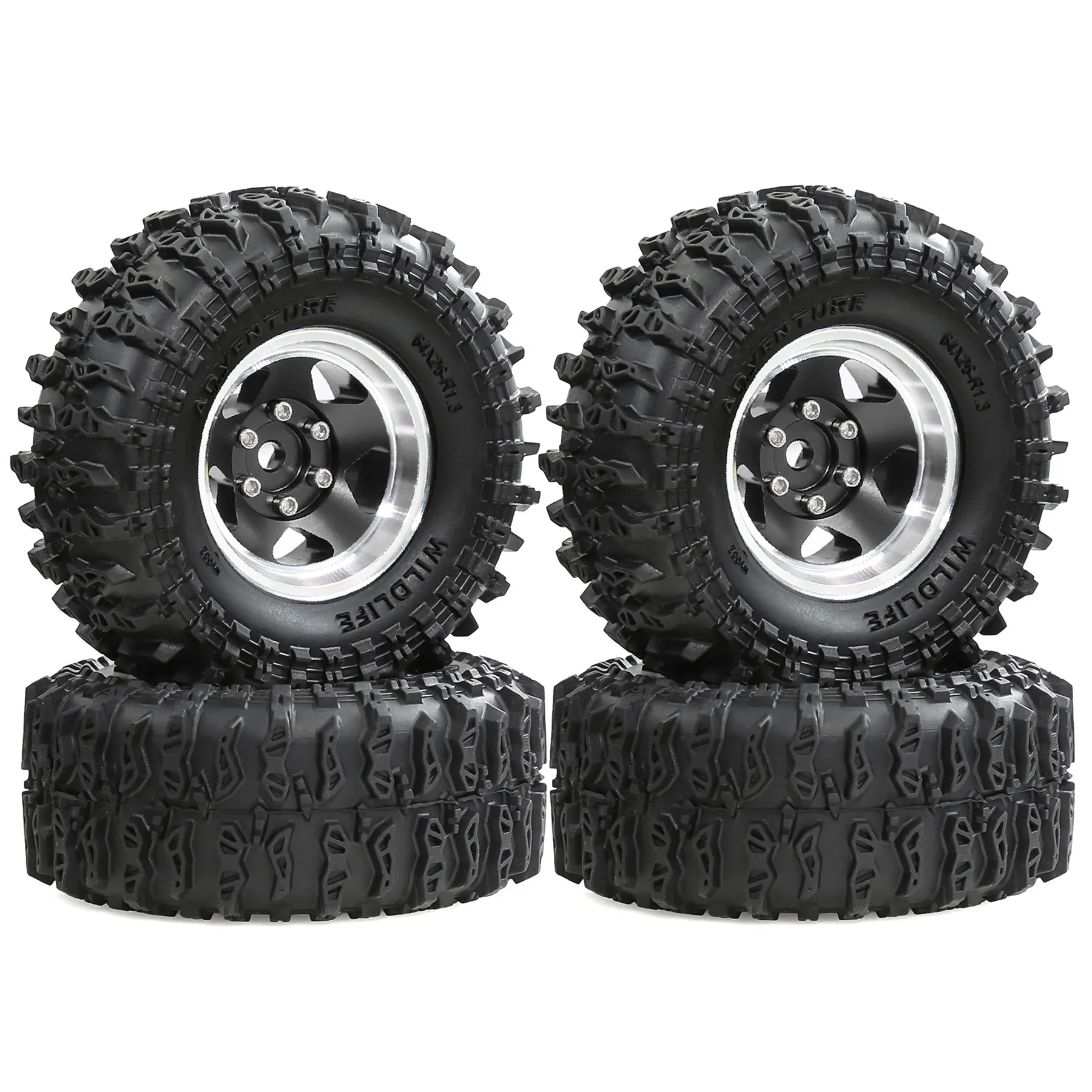Roues et pneus Beadlock de 1.3 pouces pour voiture sur chenilles 1/18 TRX4M FCX18,1/24 Axai1 SCX24 FCX24 RC, 4 pièces