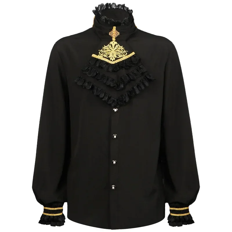 New European And American Fashion Collar Ruffled Shirt With Pleated Cuffs Men's Shirt