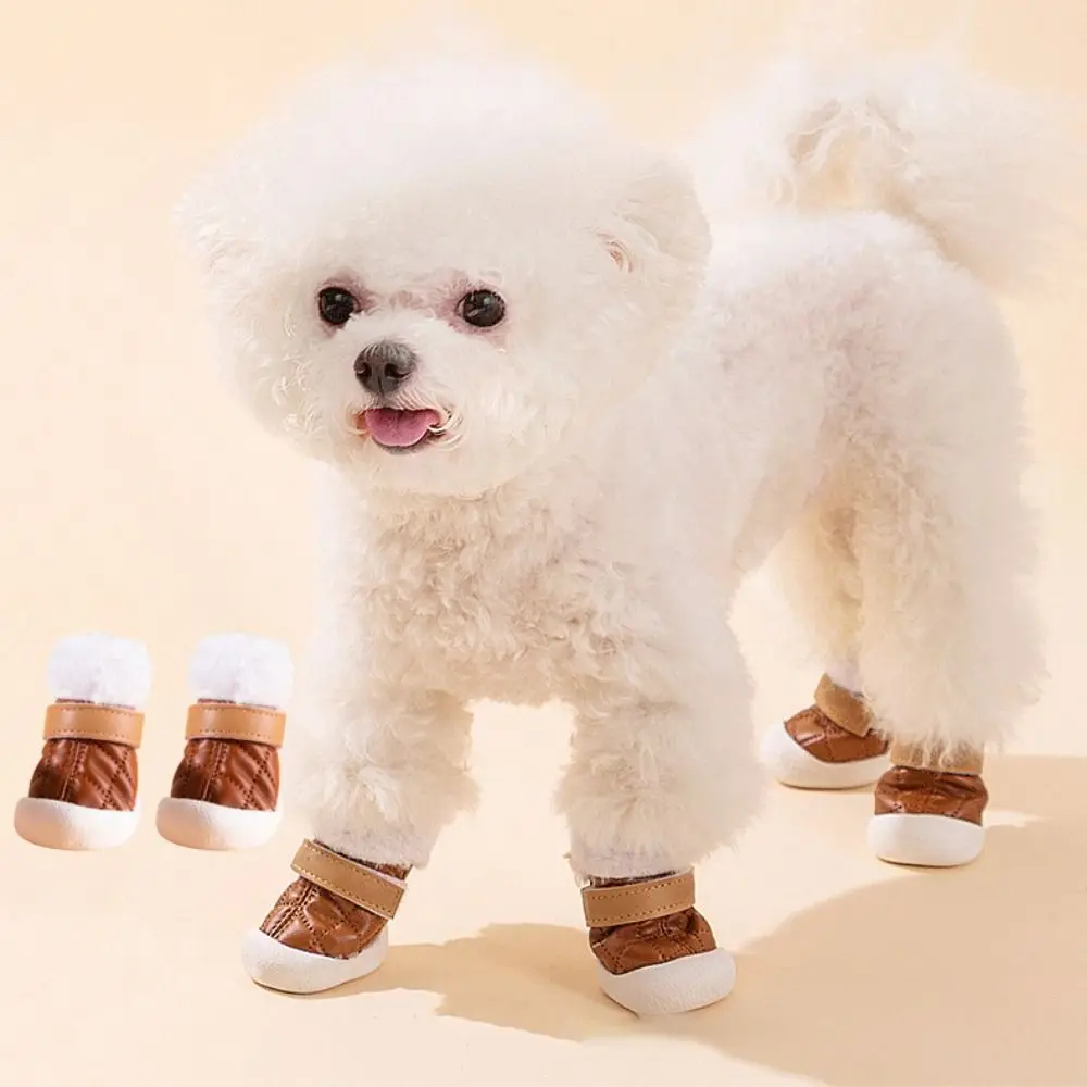 

4pcs/set Thicken Puppy Snow Boots Waterproof Adjustable Warm Puppy Booties Windproof Soft Winter Dog Shoes Winter