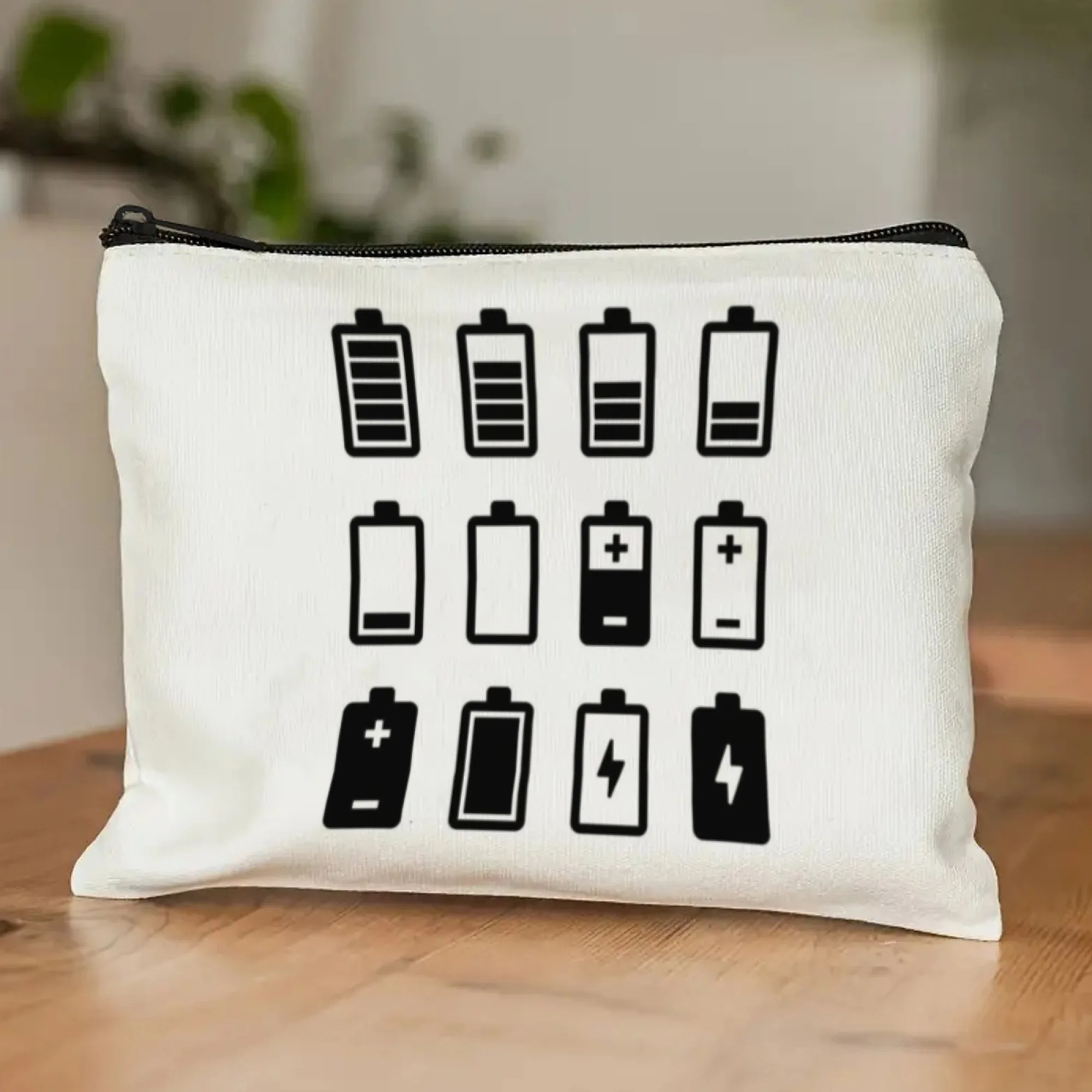 Creative Battery-themed Multifunction Cosmetic Pouch with Various Charge Icons  Quirky for Tech Enthusiasts & Power Obsessives
