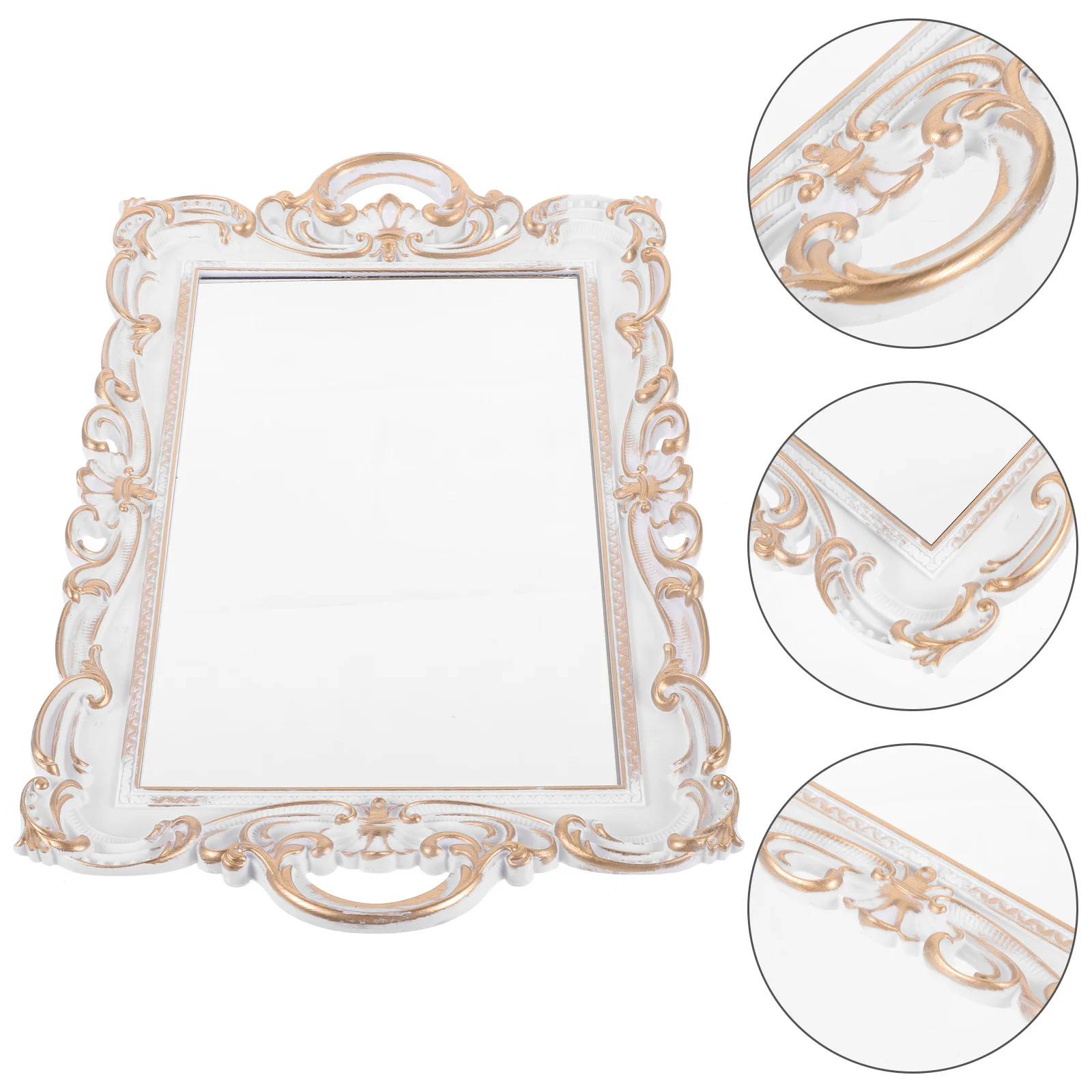 

Decorative Mirror Tray Vintage Style Elegant Perfume Organizer Jewelry Display Vanity Tray for Bedroom Bathroom