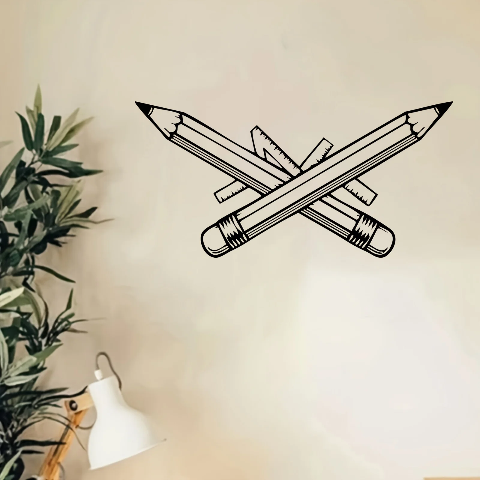 Brand Metal Wall Art Pencil Ruler Iron Sculpture Rust-Resistant School Desk Decor 3D Classroom Wall Hanging Study Room