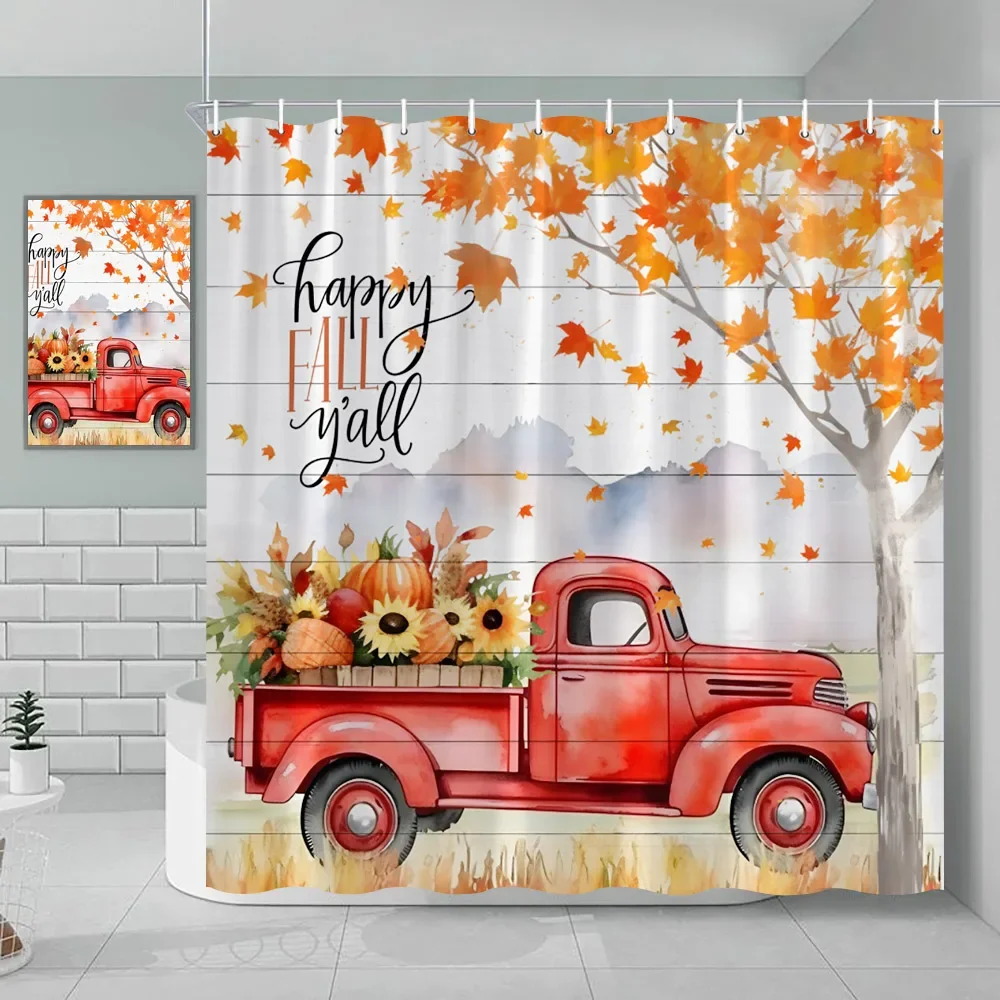 Halloween Shower Curtain Autumn Pumpkin Farm Cars Maple Leaf Bat Castle Witch Ghost Skeleton Bathroom Decorative Shower Curtains