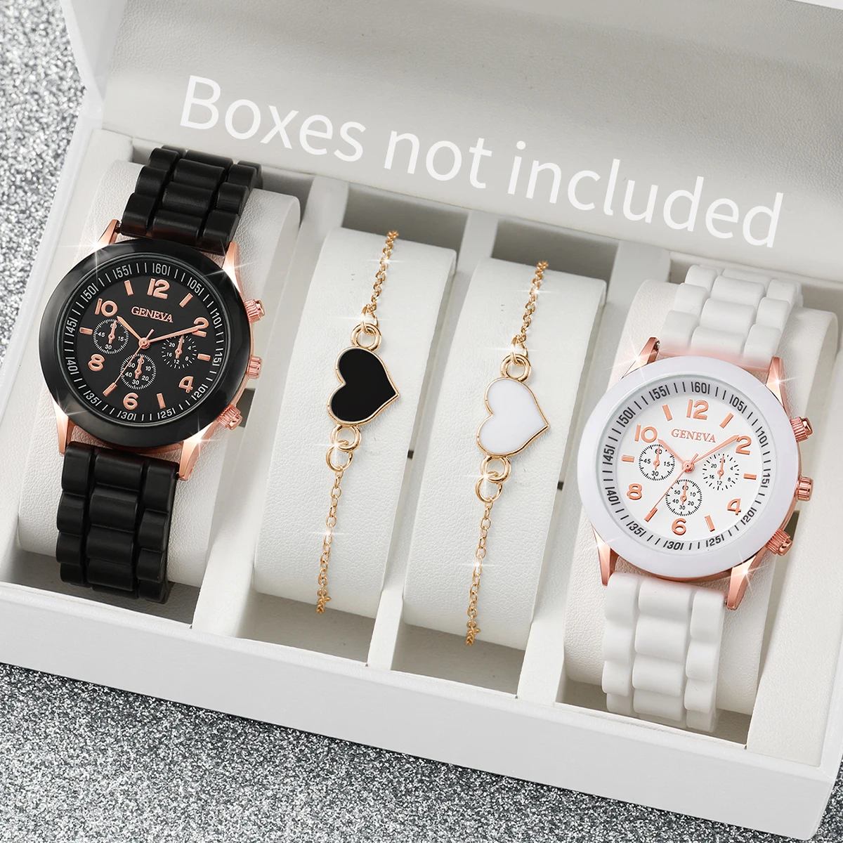 4PCS/Set Couple's Watches Fashion Silicone Band Women Quartz Watch Heart Bracelet Set（Without Box）