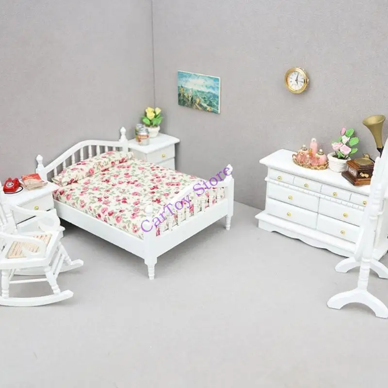 

Кукольный дом в европейском стиле, аксессуары для спальни, деревянная модель мебели для спальни, набор фигурок для коллекции