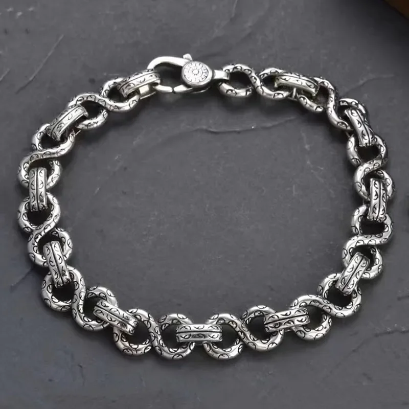 QN Silver Color New Vine Weaving Charm Bracelet For Boys Trendy Style Hip Hop High End Retro Niche Fashion Versatile Jewelry