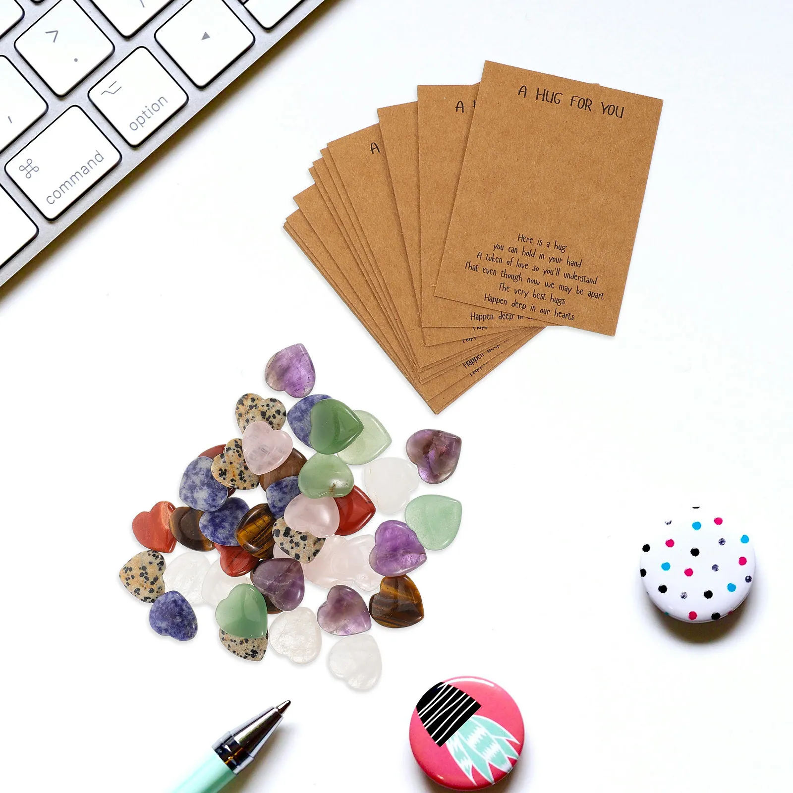 

40Sets Natural Stone Heart Greeting Cards Crystal Gemstone Decor Elegant Exchange Cards for Valentine Day Birthday Anniversary