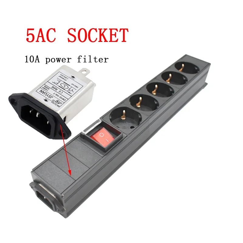 

German standard Socket with switch C14 Interface PDU Power Strip Engineering Network Cabinet 5 AC EU output wave filter
