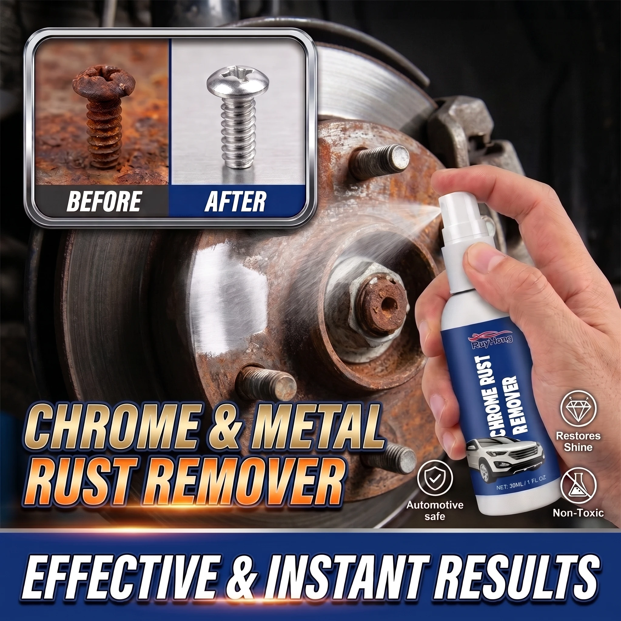 Efficient Multipurpose Auto Rust Remover, Rust Eliminator & Protective Coating for Car Brake Parts & All Metal Surfaces