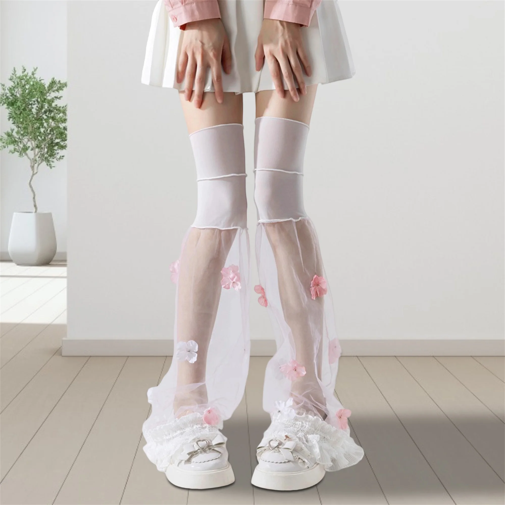 

Women s Lace Trimmed Thigh High Leg Warmers Elegant Floral Patterned Sheer Socks for Fashionable Events and Everyday Wear