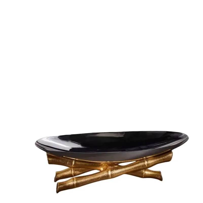 European Light Luxury Bamboo Joint Boat Shaped Fruit Plate for Model Room Sales Office Home Living Room Entrance Dining Table