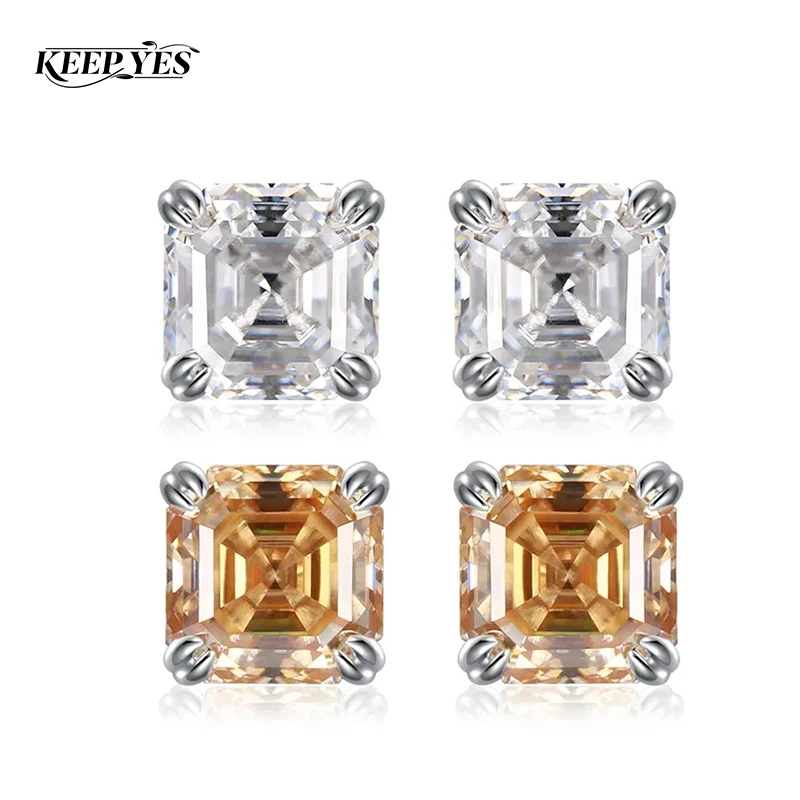 

Серьги-гвоздики KEEP YES 5.5*5.5 мм, 1 карат, с желтыми и белыми муассанитами, квадратные, с винтовой застежкой, для женщин, ювелирные изделия с огранкой «Принцесса»