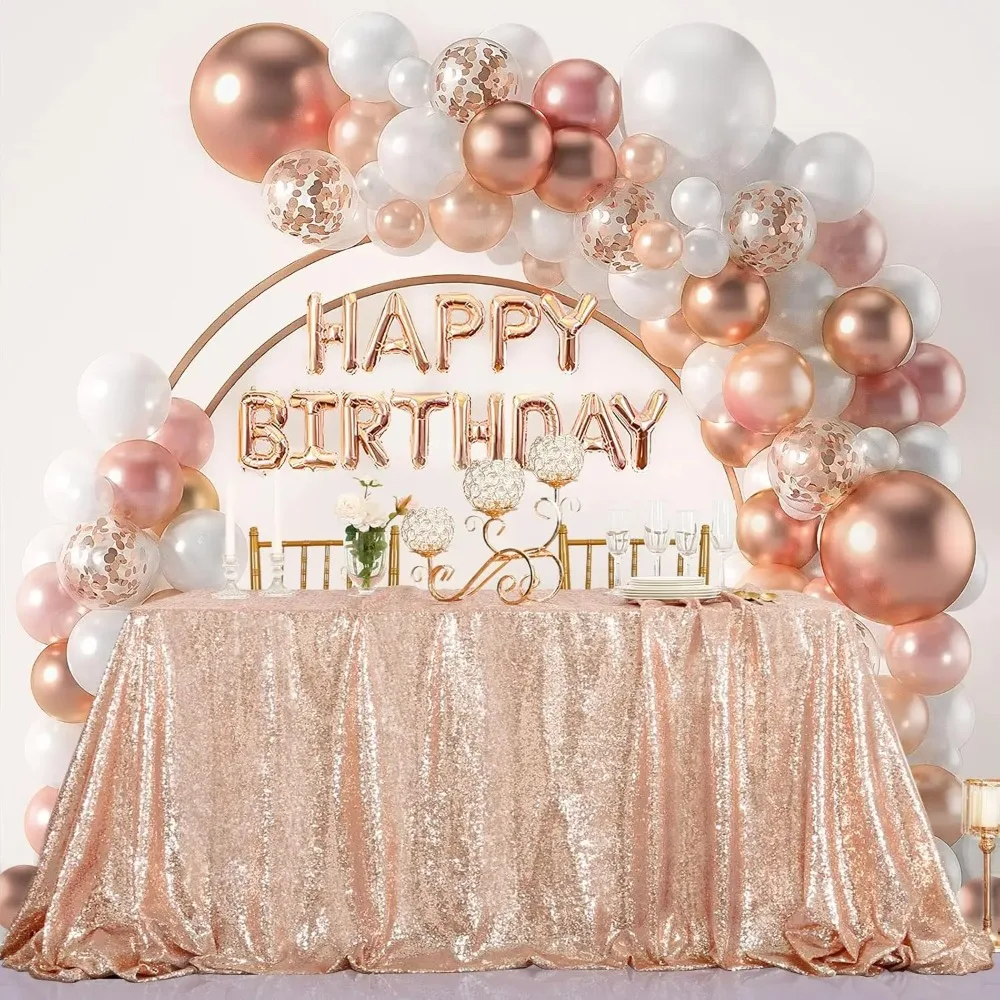 Practical Rectangular Party Sequin Tablecloth Solid Color Sparkling Dinner Table Cover Polyester Table Decoration Hotel