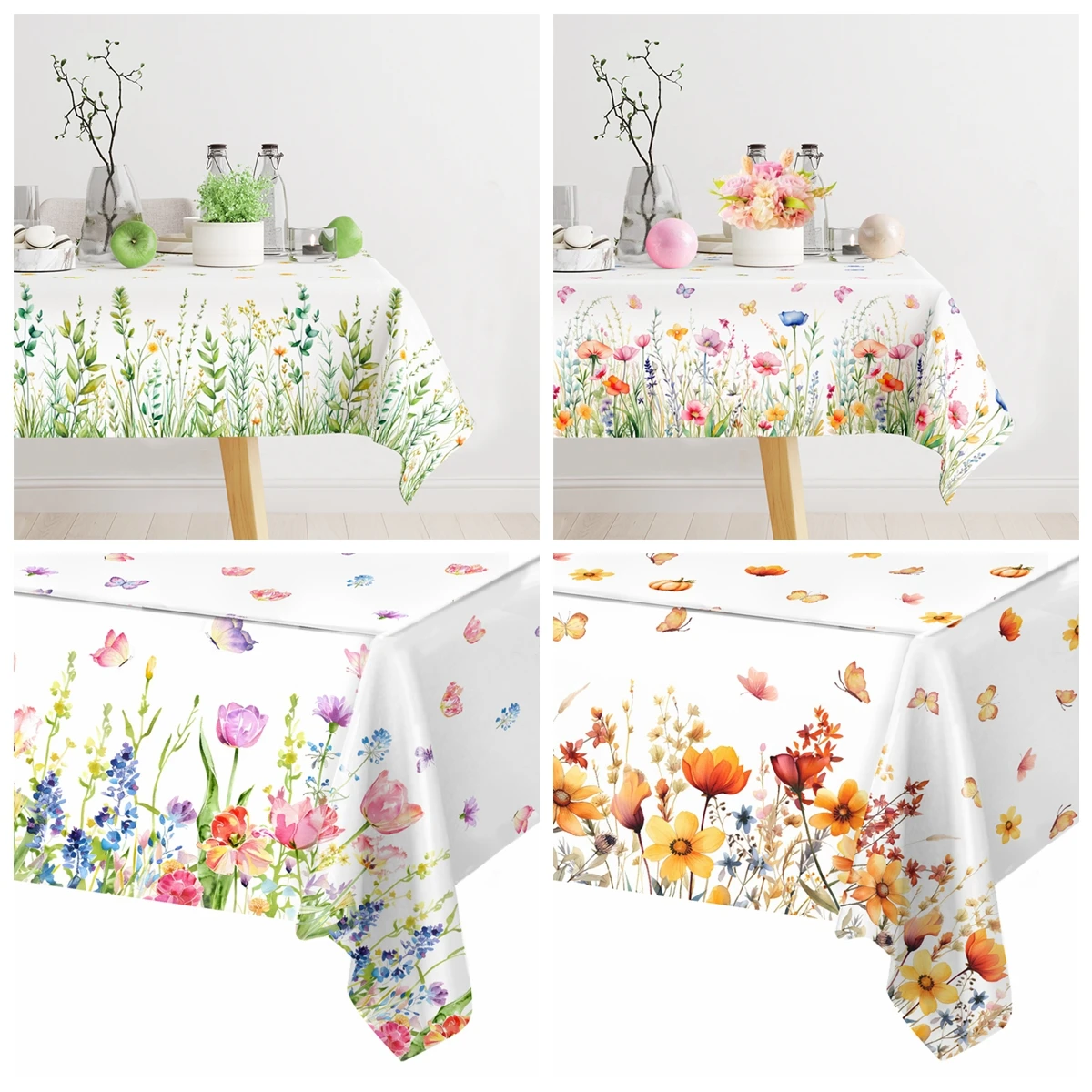 Spring Butterfly Floral Tablecloth Disposable Table Cover for Home Summer Picnic Dining Holiday Wedding Birthday Party Decor