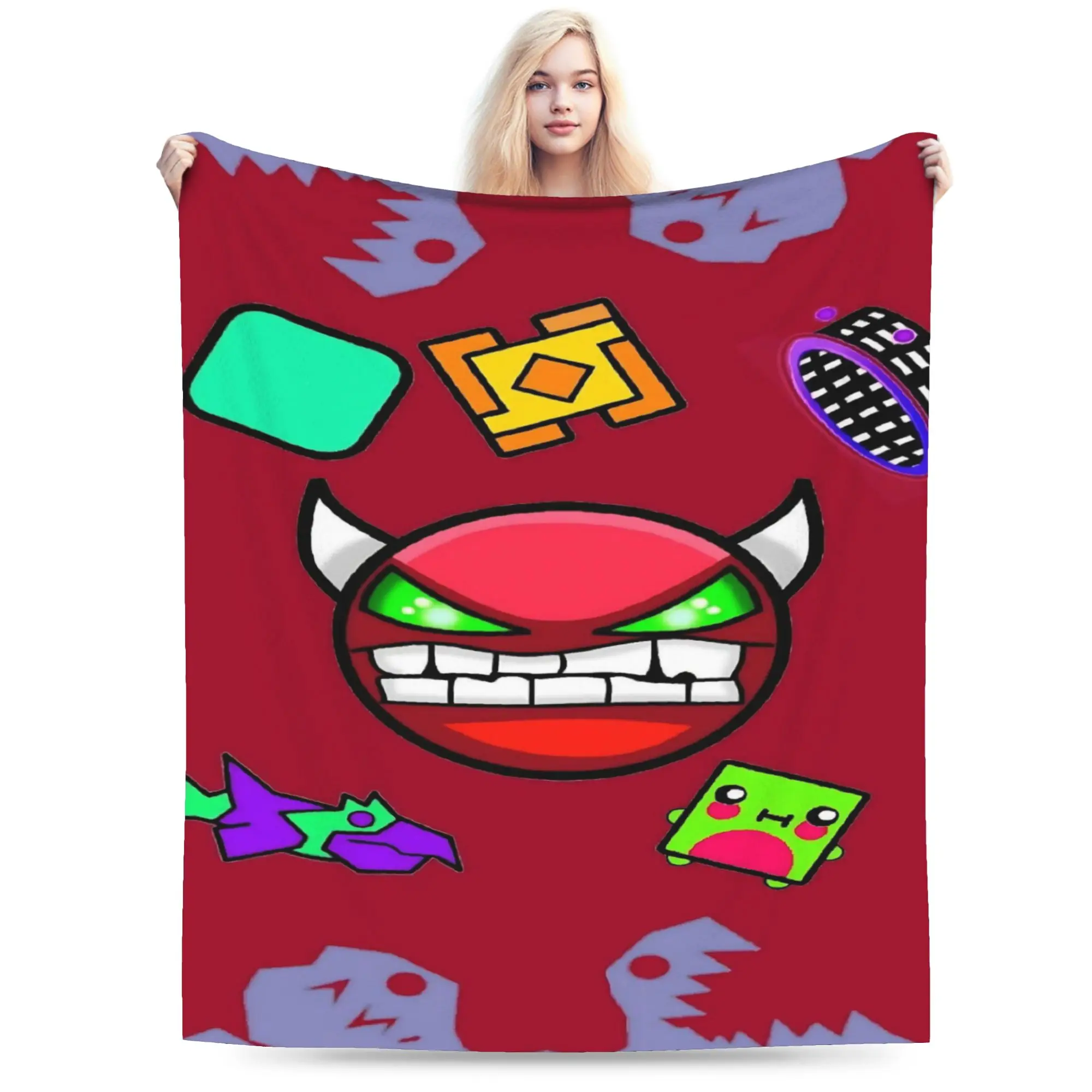 Geometry Dash Games Blanket Flannel  Multifunction Ultra-Soft Throw Blankets for Bedroom Plush Thin Quilt