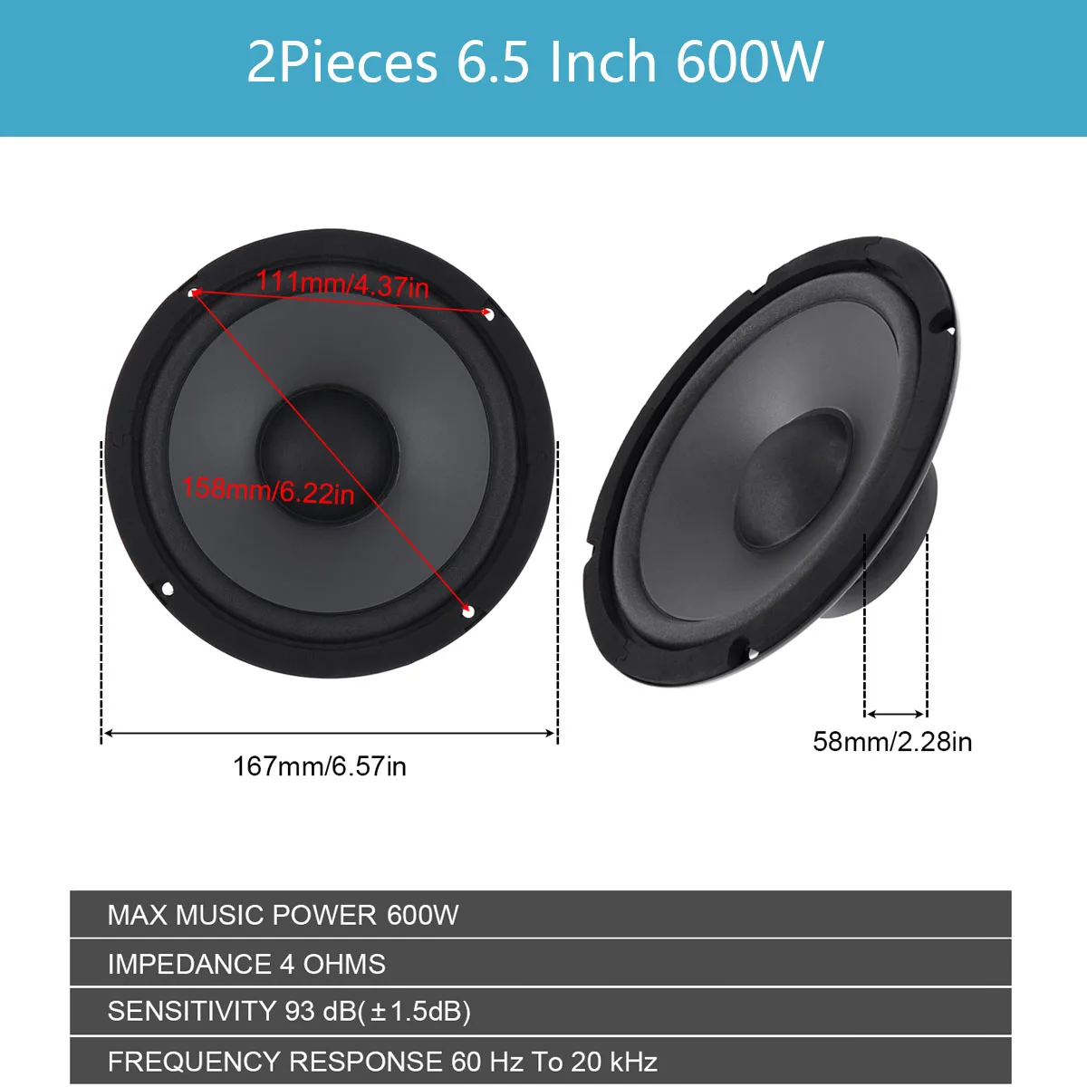 1Pc/2Pcs 6.5 Inch 500W/600W Universele Auto Hifi Coaxiale Stereo Luidspreker Auto Audiomuziek Full Range Frequentieluidspreker