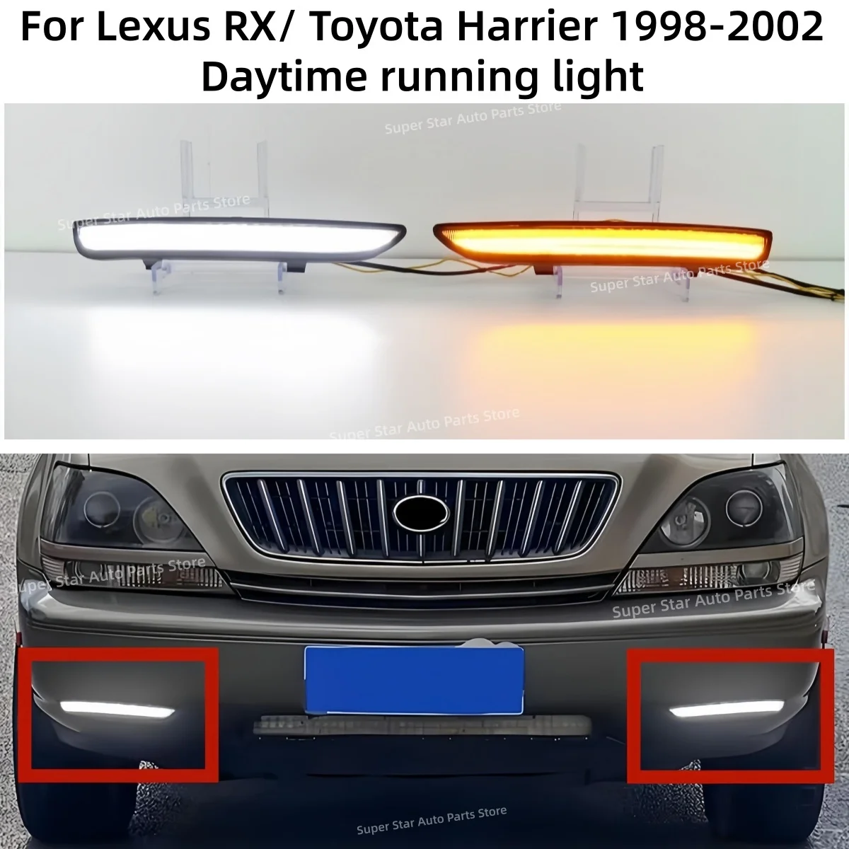 

Для Lexus RX/Toyota Harrier 1998-2002: Светодиодные противотуманные фары, дневные ходовые огни, указатели поворота, двухцветные декоративные фонари.