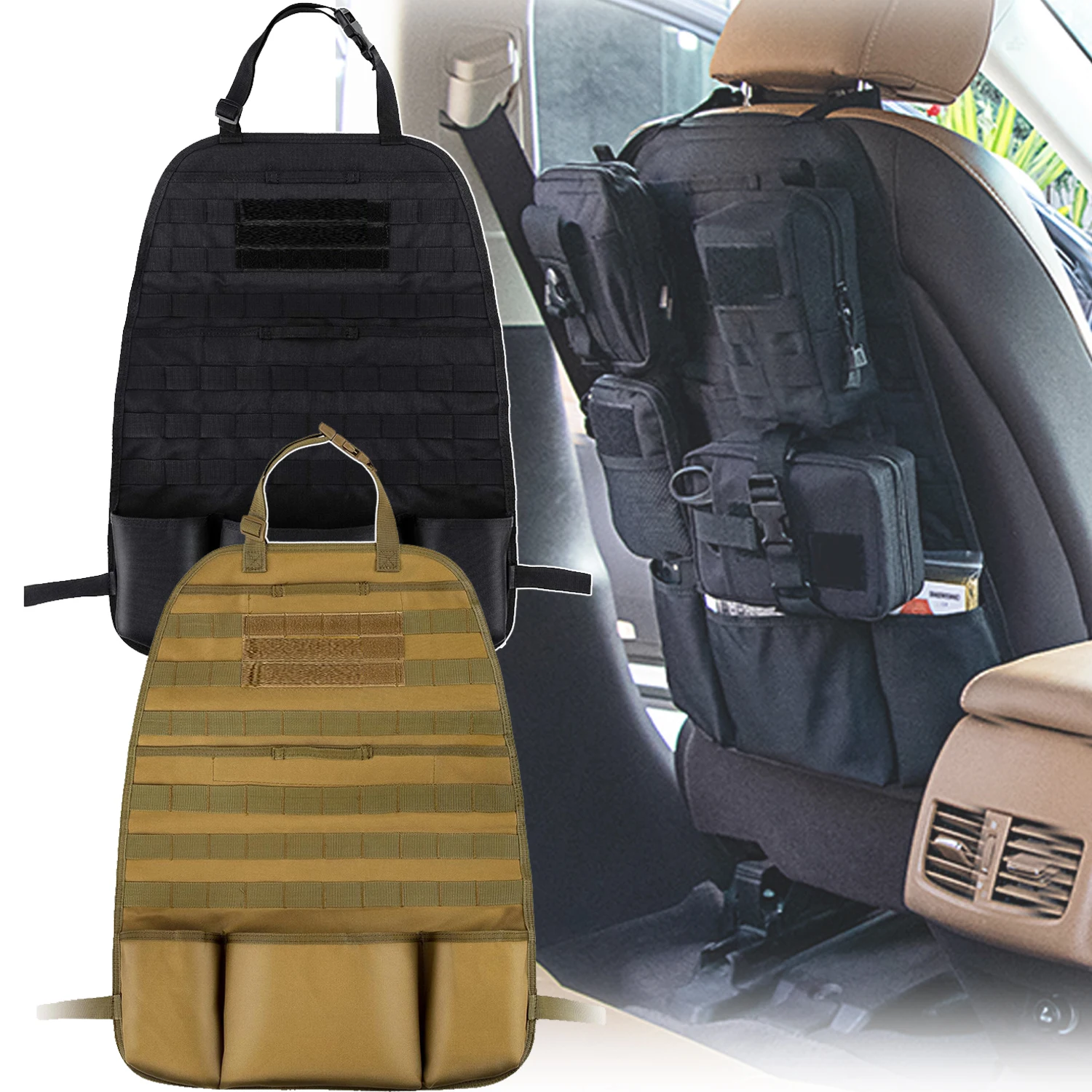 5 Hidden Pocket Tactical Gear Universal Car Back Seat Organizer MOLLE Backseat Accessories Storage Bag Protector Panel Pouch