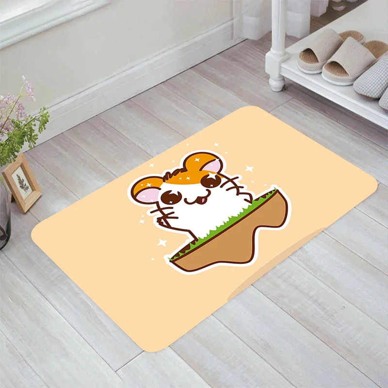 Cute Hamster H-Hamtaro Floor Mat Kitchen Rug Balcony Carpets Room Rugs Carpet Entrance of House Home Foot Doormat Door Mats Bath