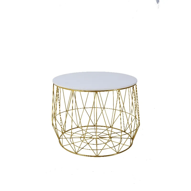 

t luxury metal corner table, white countertop + geometric line design, simple and fashionable home decoration side table