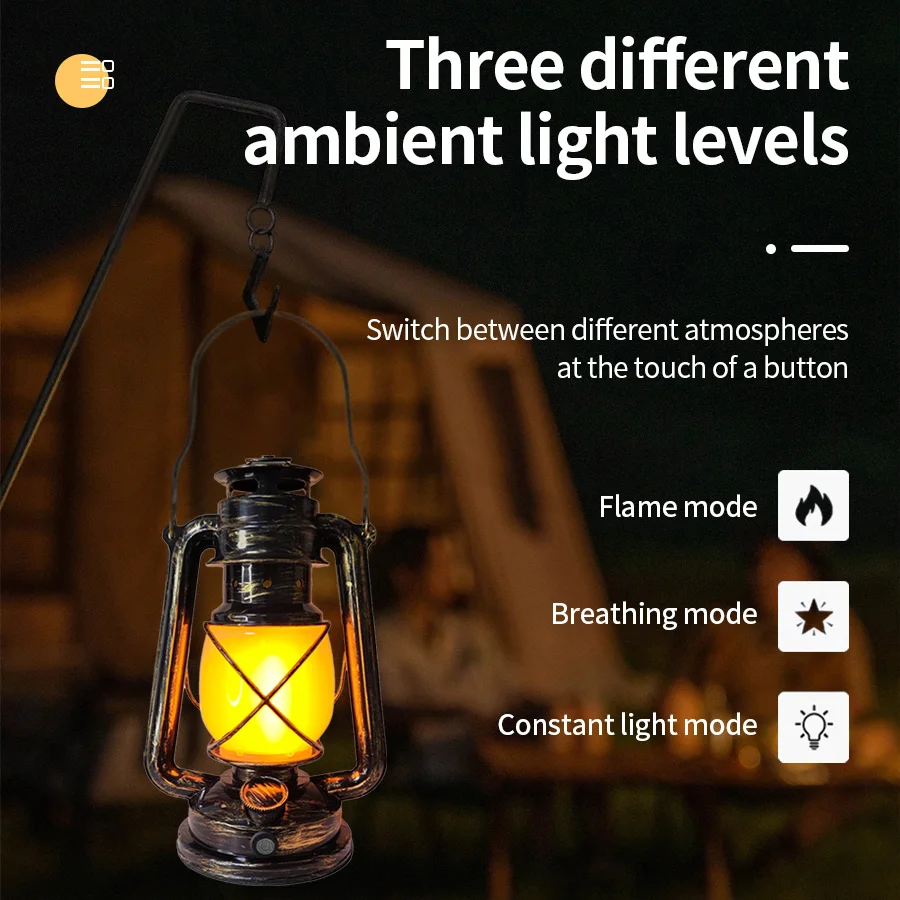 USB ricaricabile retrò LED luce da campeggio tenda sospesa luce portatile lanterna a cavallo cherosene esterno 3 modalità di illuminazione illuminazione