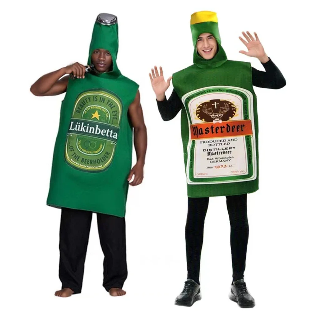 Costume de bière amusant unisexe pour adultes, combinaison en forme de bouteille de bière, de whisky ou de rhum, costume d'Halloween, festival de la bière, Purim, cosplay