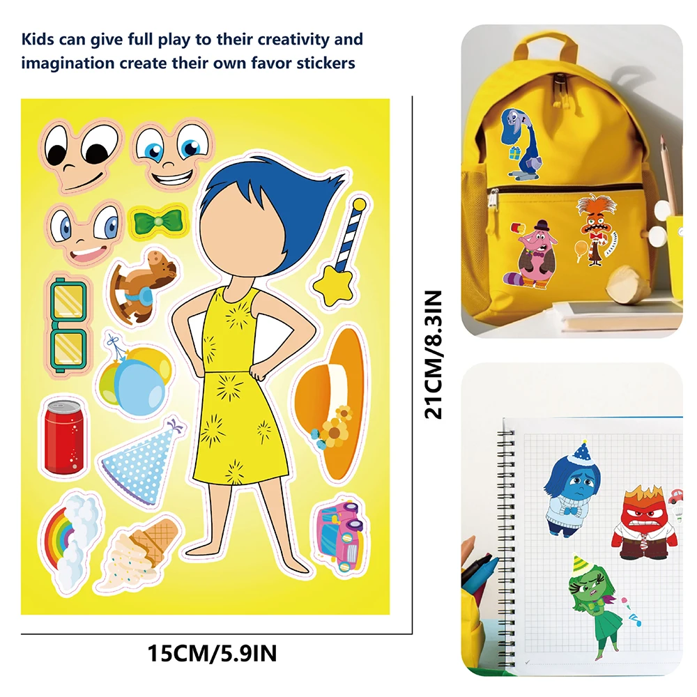 8/16 fogli Disney Cartoon Movie Inside Out 2 Puzzle Stickers Make a Face Children Fun Game assemblare Jigsaw decalcomanie regalo giocattolo per