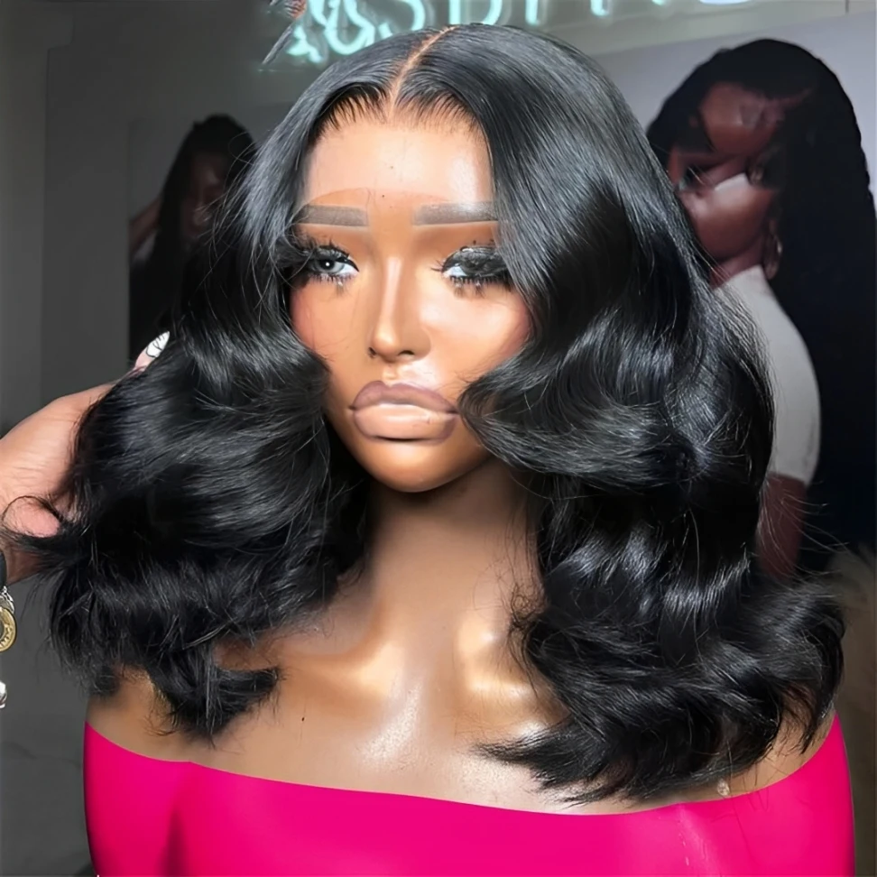 

Парик-каре с эффектом Body Wave из натуральных волос, 13x4, с прозрачной кружевной передней частью, плотность 200%, короткий парик-каре из натуральных волос с прозрачной кружевной фронтальной частью 4x4 для женщин