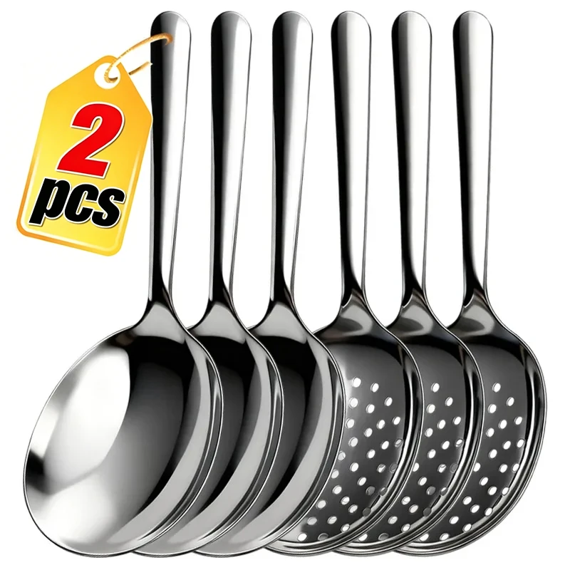 Long Handle Stainless Steel Soup Spoons Metal Serving Spoon Fruit Ice Cream Scoop Tablespoon Ladle Household Kitchen Utensils