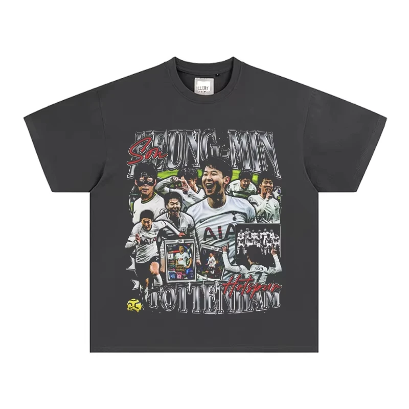 2025 Son Heung-Min Figure Print Kurzarm SON Heung-min T-Shirt American Vintage Vintage Baumwoll-T-Shirt Hohe Qualität Ins Y2k