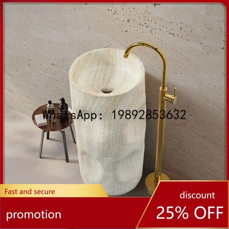 PYH  travertine column integrated  washbasin balcony outdoor art washbasin vertical