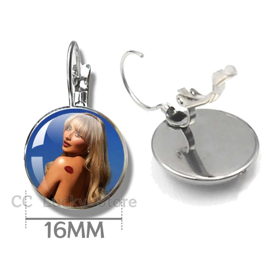 Sabrina 16MM Glass Cabochon Earring French Hook Sabrina Carpenter Jewelry Accessories Music Themed Earrings Gifts