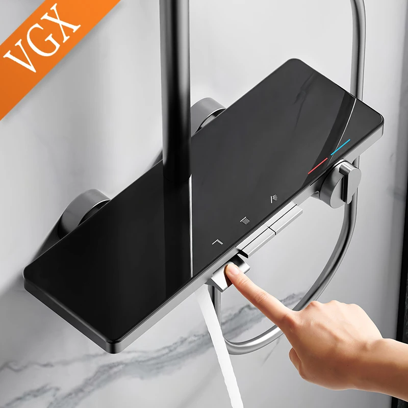 VGX Bathroom Shower System Set Modern Shower Faucet Set 3-way Rainfall  Shower Set Shower Mixer Crane with Hand Shower Set Grey