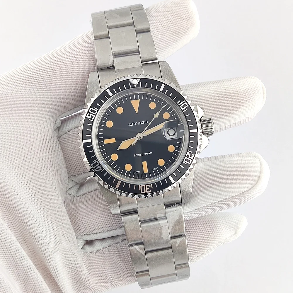 39mm NH35 Watch Black Retro Watch High Quality Stainless Steel Sapphire Glass With Magnifying Glass Case Waterproof NH35 Watch